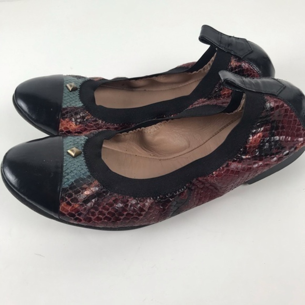 ANYI LU Ballet Flats Size 8-8.5US / 38.5 EU Burgundy Black Snake Italy Luxury